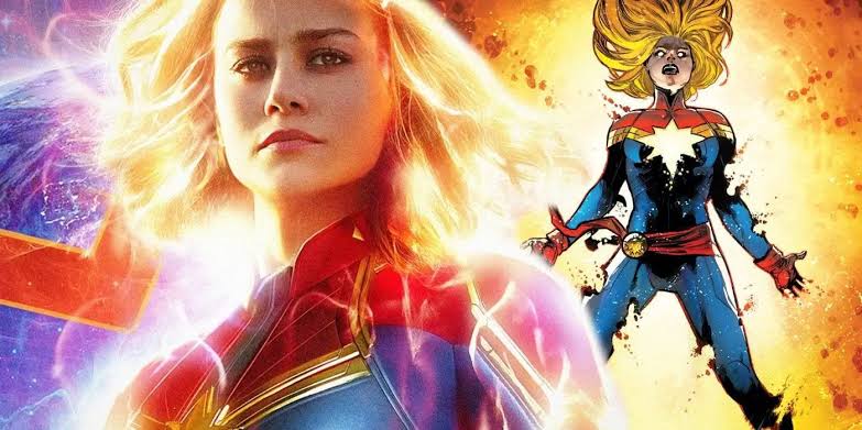 Quem é Capitã Marvel: combinação de imagens da atriz e personagem dos quadrinhos